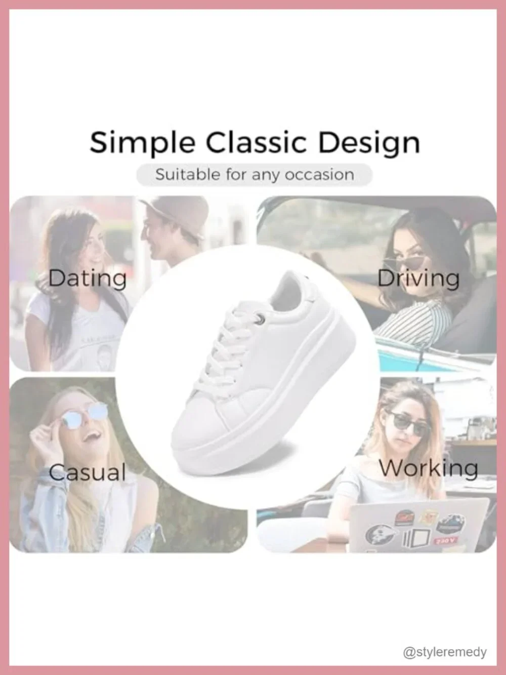Platform Fashion Sneakers Thick Sole Low Top Casual Walking Anti-Slip